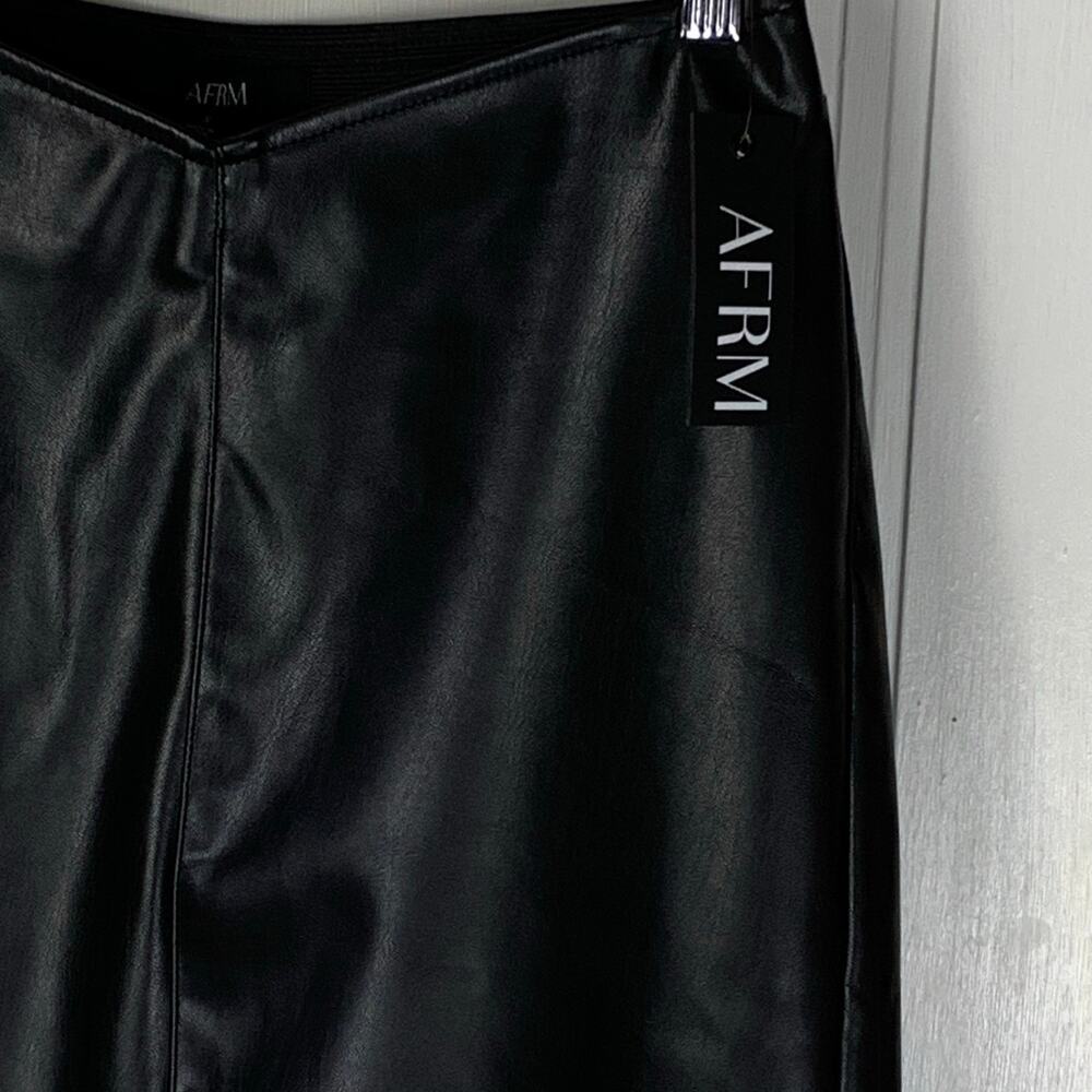 AFRM Black Faux Leather Mini Skirt S  V Front Edgy Chic Sleek Night Out NWT - Picture 5 of 9